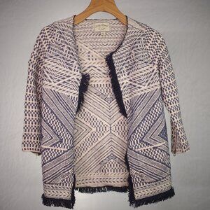 Lucky Brand  Blue Knit Cardigan Sweater XS Geometric Open Front Cotton